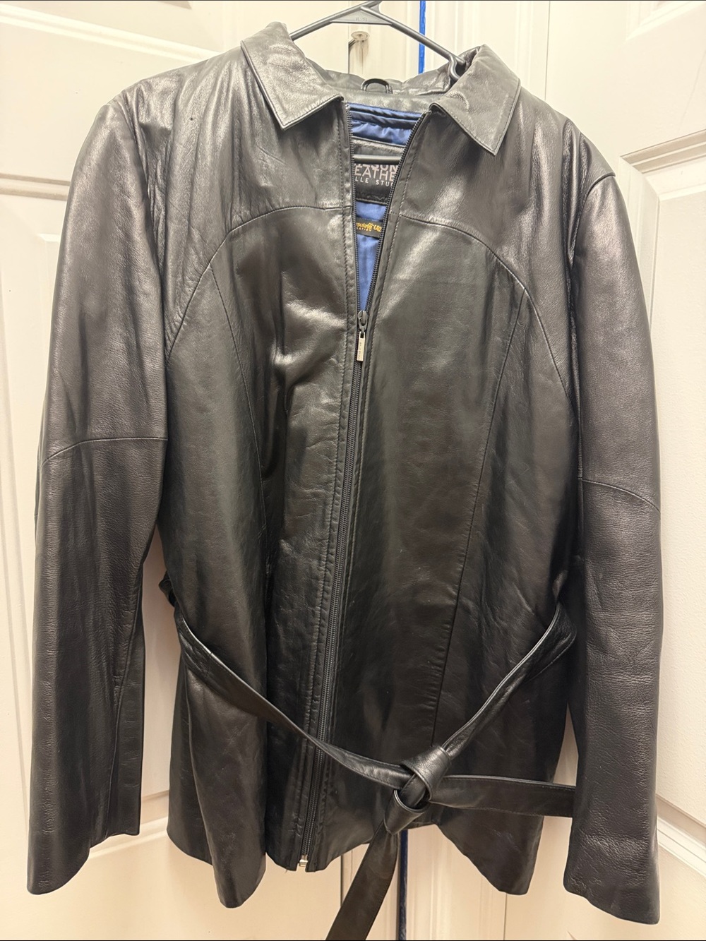 Wilsons Leather Black Leather Zip Trench Coat with Belt
